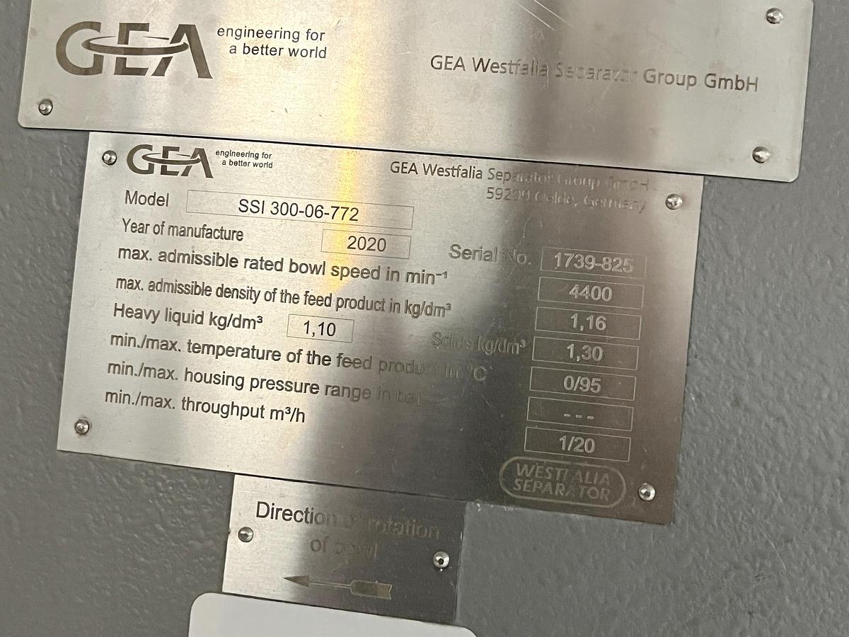 Used Used GEA Westfalia Disc Stack Centrifuge, Model SSI-300-06-772