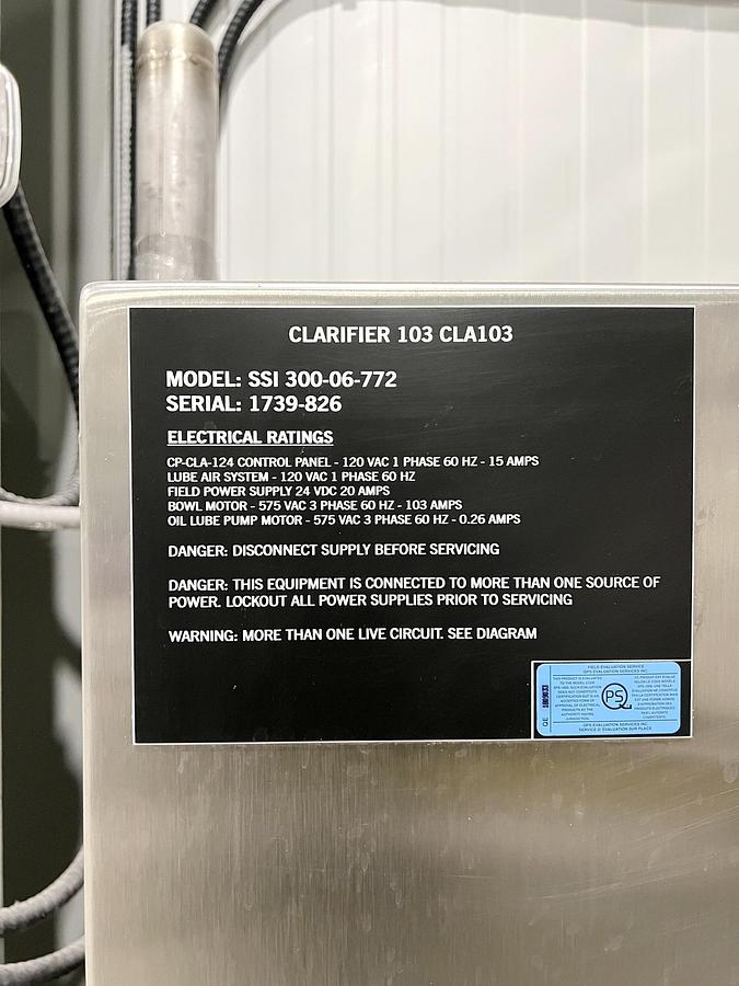 Used Used GEA Westfalia Disc Stack Centrifuge, Model SSI-300-06-772