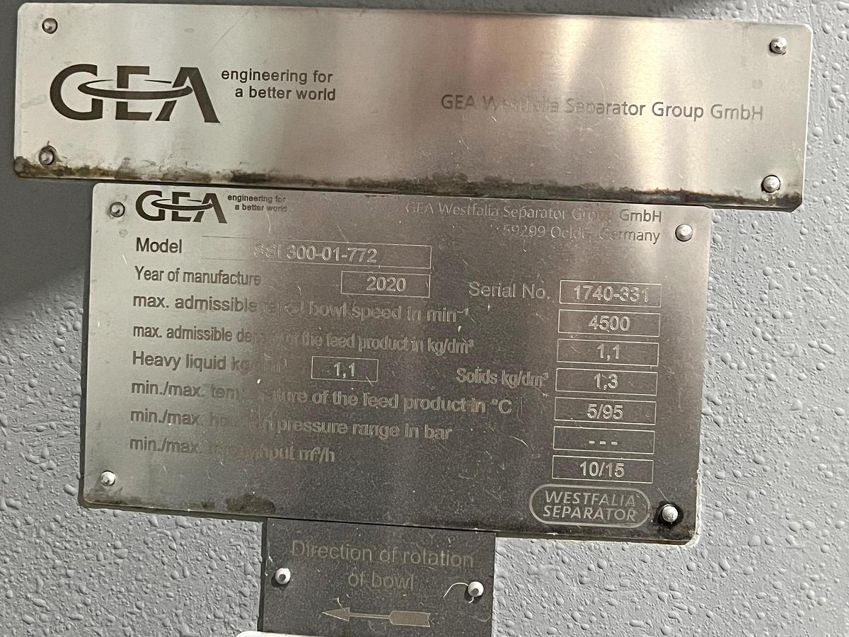 Used Used GEA Westfalia Disc Stack Centrifuge, Model SSI-300-06-772