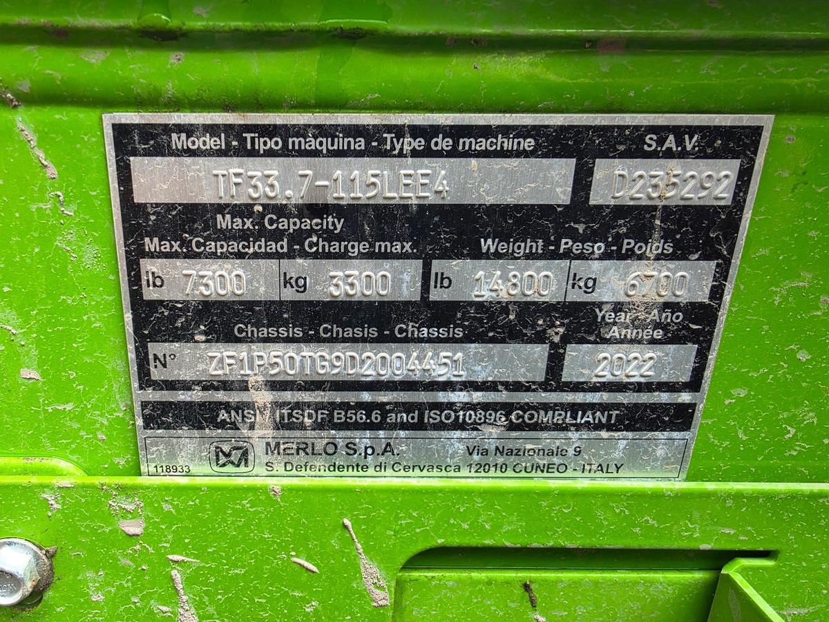 Used Used 2022 Merlo / Manulift TurboFarmer TF33.7 Telehandler – 3,300 kg / 7,300 lb Capacity – 1,936 Hours