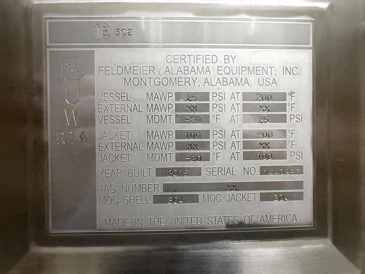 Used Used 5500 Gallon Feldmeier Jacketed Tank (Reactor), 304 Stainless Steel