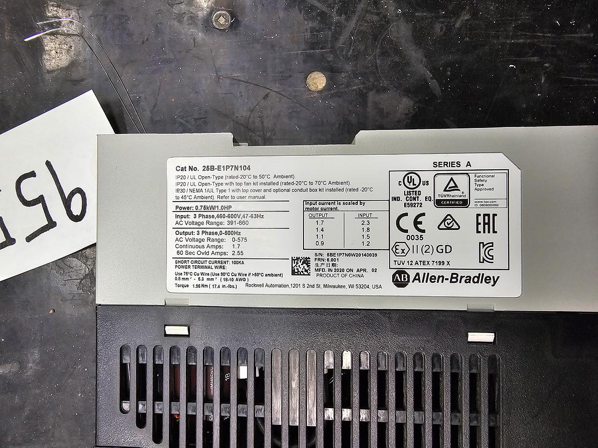 Used Used Allen-Bradley Variable Frequency Drive, Model 25B-E1P7N104, 1 HP, 460-600V