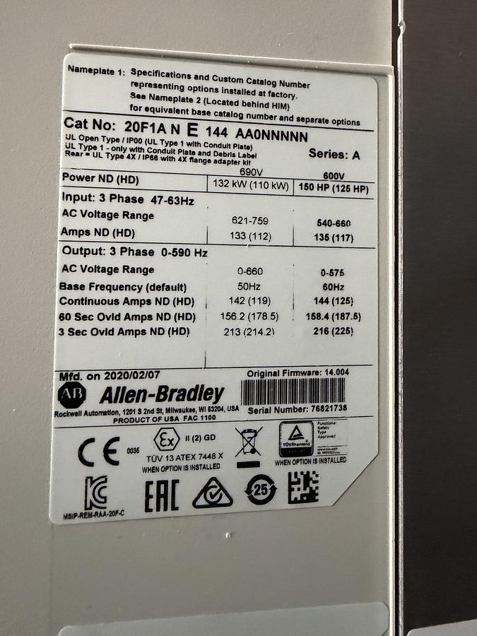 Used Used Allen-Bradley Variable Frequency Drive, 150 HP, 600V
