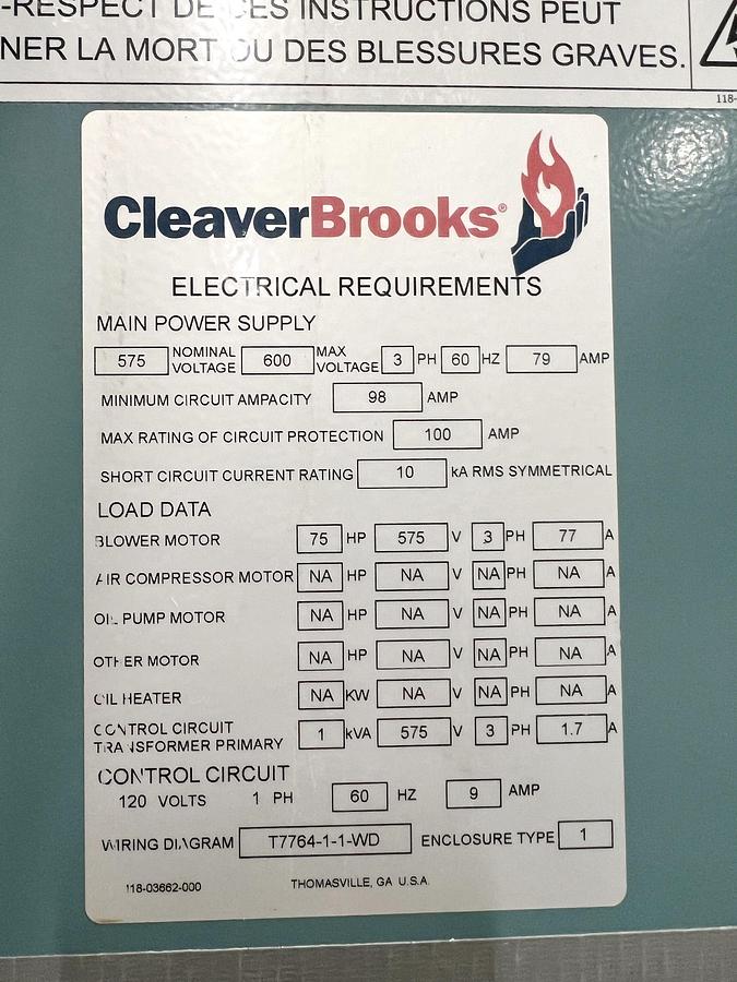 Used Used Cleaver Brooks Boiler, Model CBEX-DE 700-800-150ST