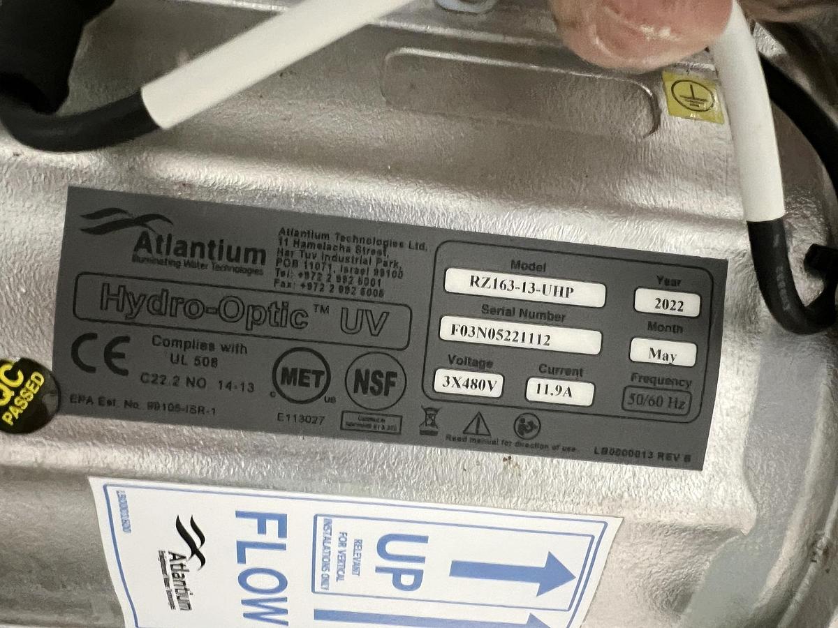 Used Used Atlantium Hydro-Optic UV Filtration System, Model RZ163-13-UHP