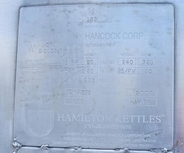Used Used 500 Gallon Hamilton Jacketed Tank (Kettle), Evaporator