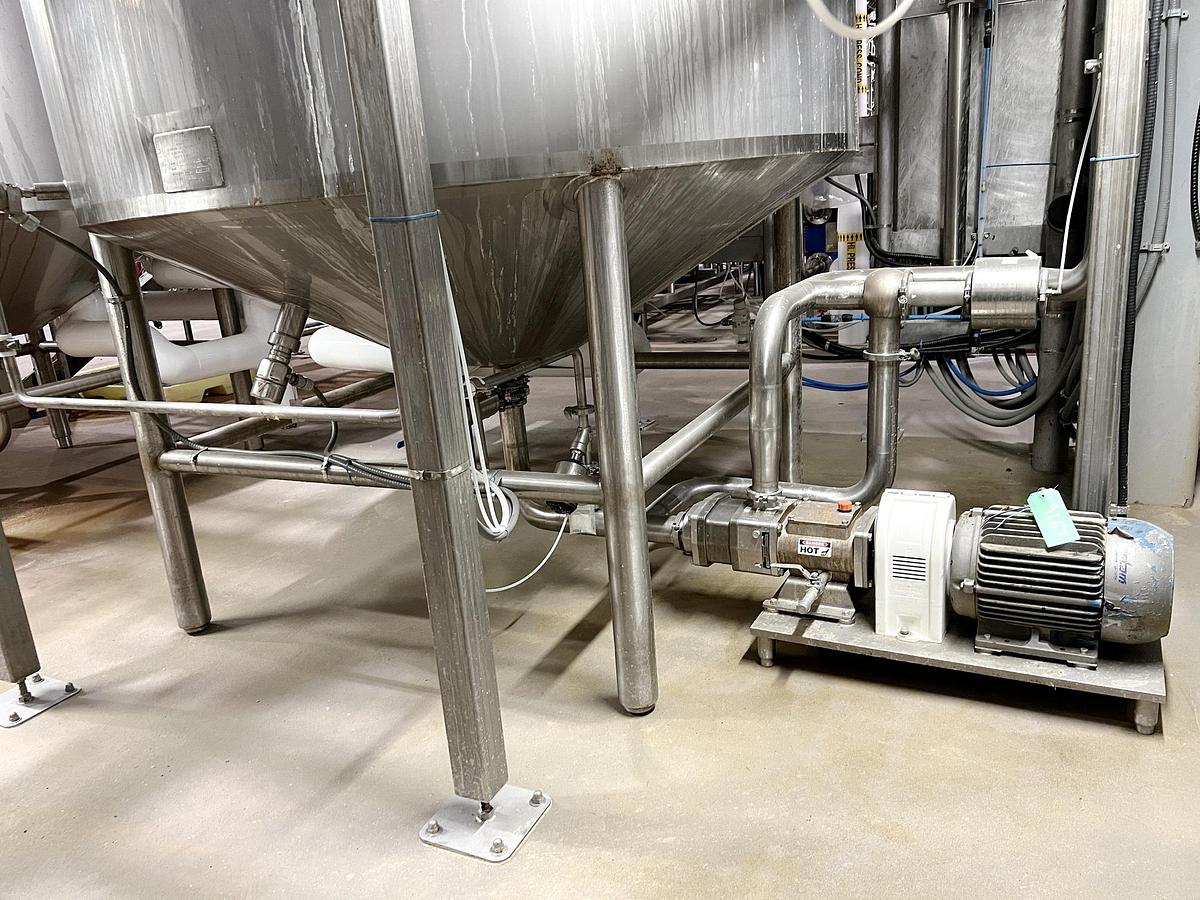 Used Used 1600 Gallon Jacketed Tank, Stainless Steel, With Scrape Agitation & Twin Screw Pump