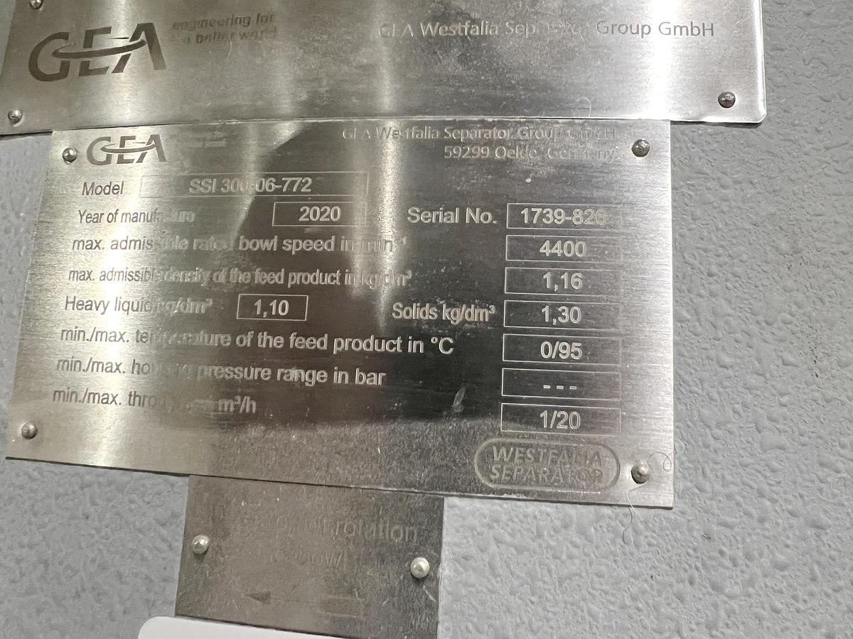 Used Used GEA Westfalia Disc Stack Centrifuge, Model SSI-300-06-772