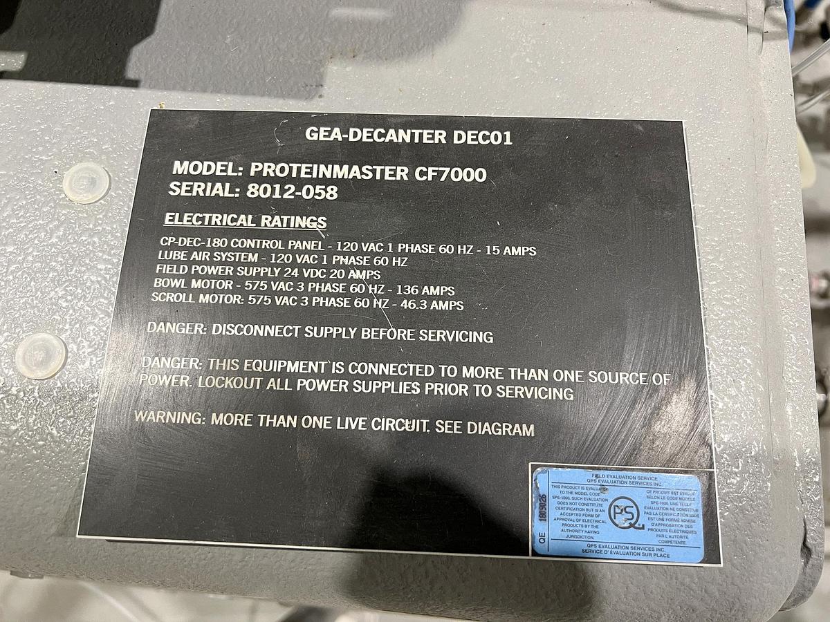 Used Used GEA Westfalia Decanter Centrifuge, Model Protein Master CF 7000