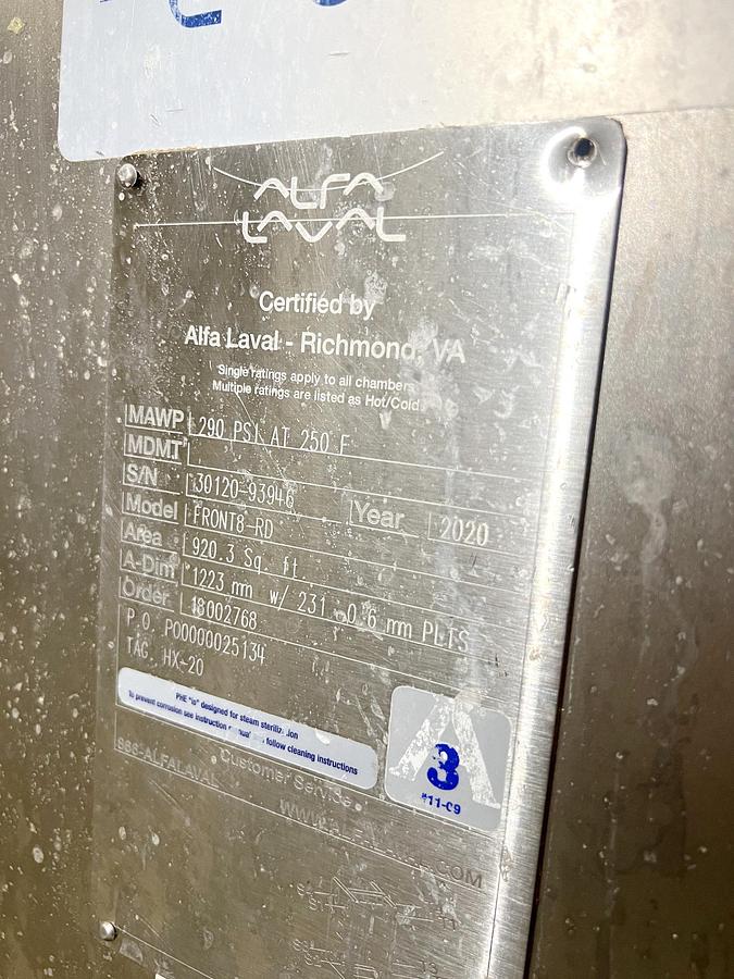 Used Used Alfa Laval Plate Heat Exchanger, Model Front6-FRD, 920.3 Sq.ft