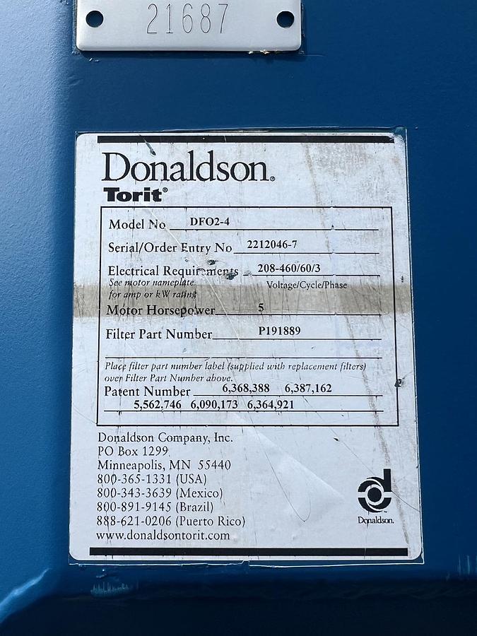 Used Used Donaldson Torit Dust Collector, Model DFO2.4, with Cyclone