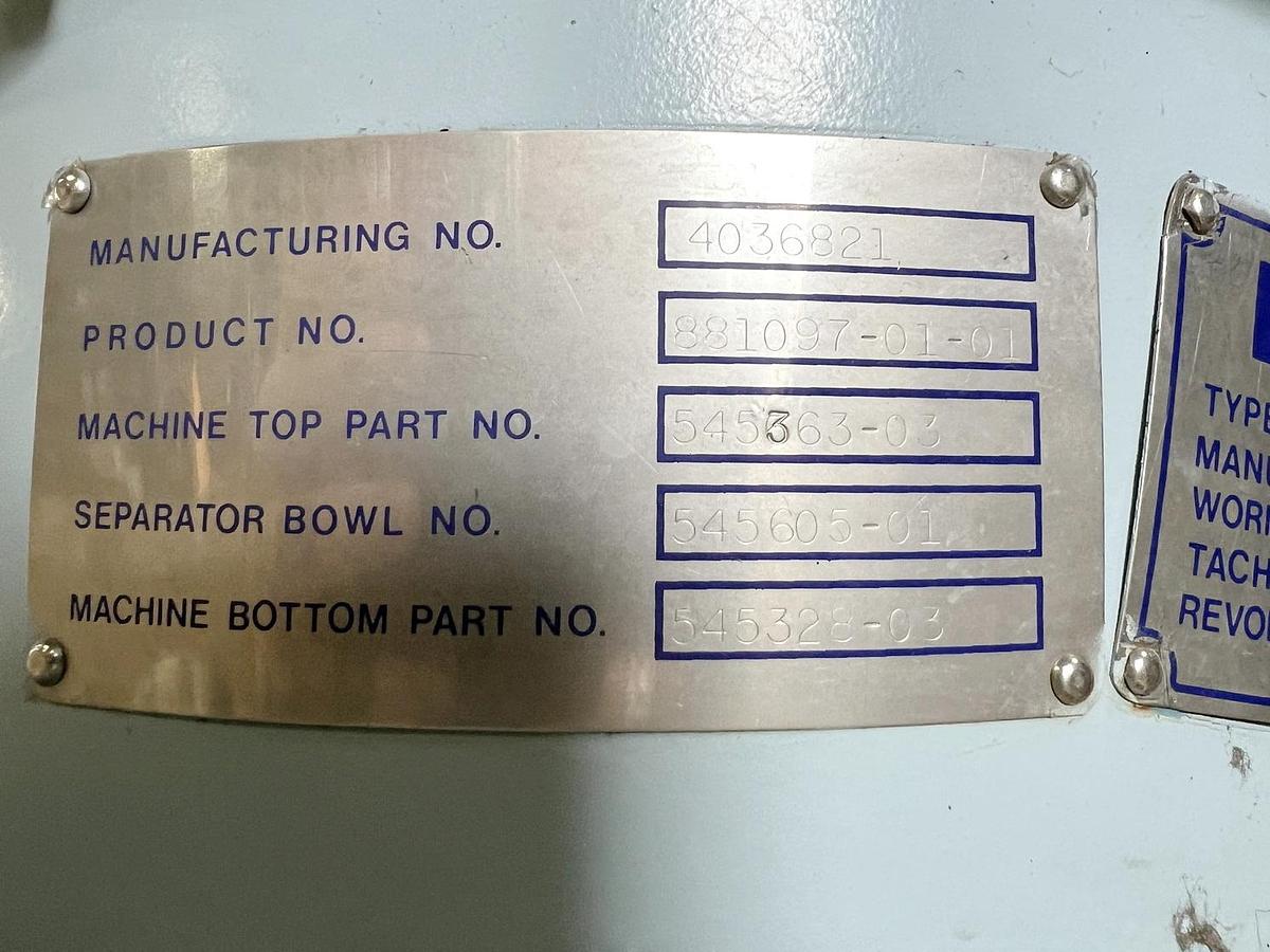 Used Used Alfa Laval Desludger Disc Centrifuge, Model BTPX 205SGD-34-CDP-60