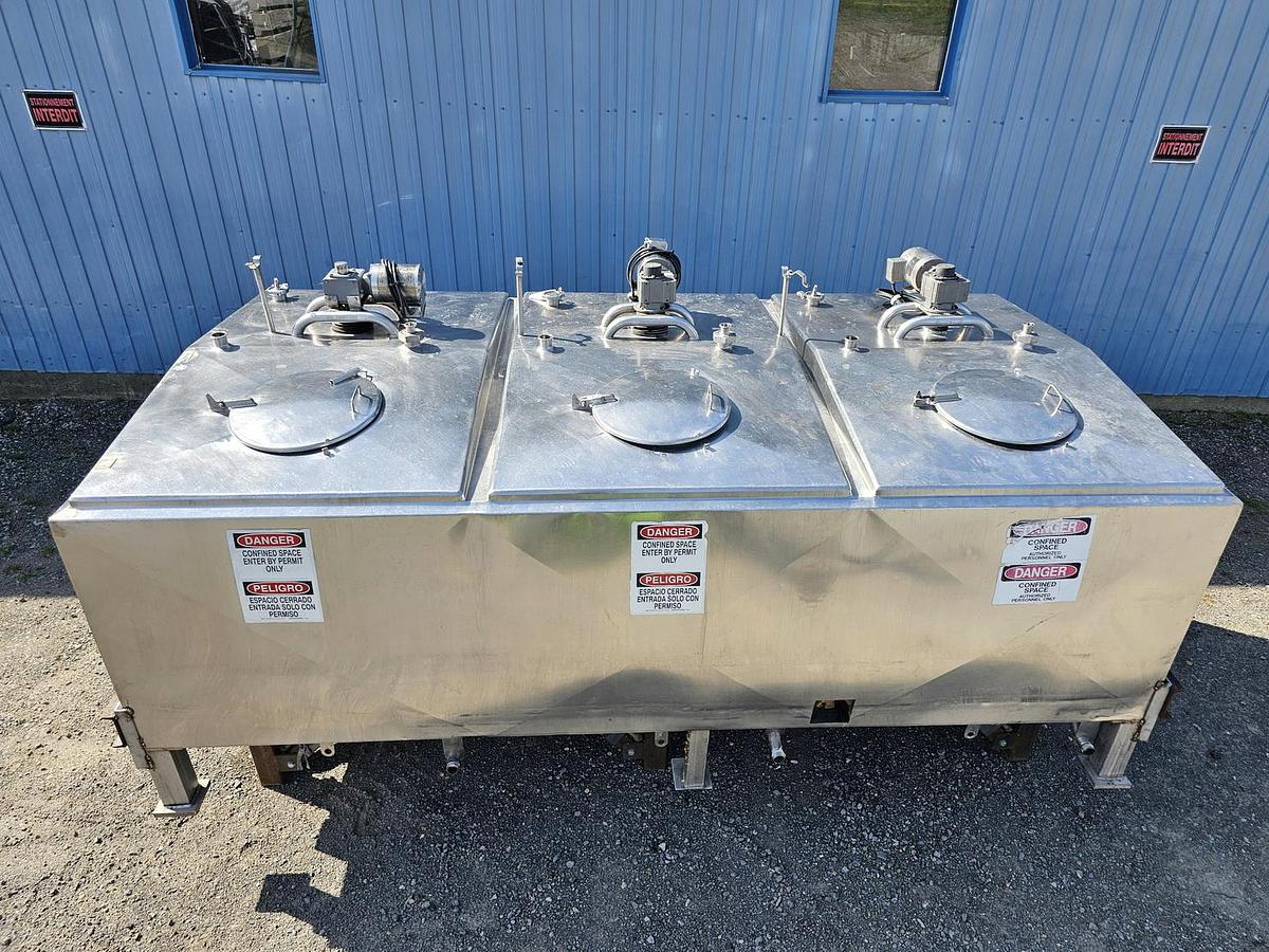 Used Used 2000 Gallon Jacketed Tank, 3 Compartments With Mixers, Flavor Tank