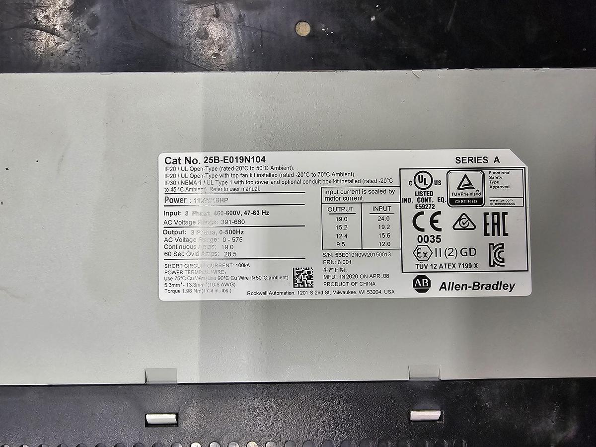 Used Used Allen-Bradley Variable Frequency Drive, 15 HP, 460-600V - Quantity Available : 22