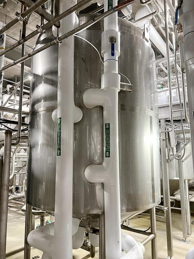 Used Used 1600 Gallon Jacketed Tank, Stainless Steel, With Scrape Agitation & Twin Screw Pump