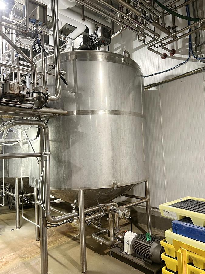 Used Used 2500 Gallon Jacketed Tank, Stainless Steel, With Scrape Agitation & Twin Screw Pump