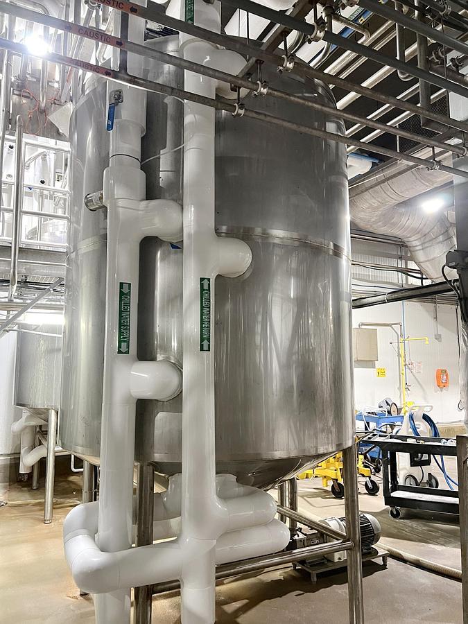 Used Used 1600 Gallon Jacketed Tank, Stainless Steel, With Scrape Agitation & Twin Screw Pump