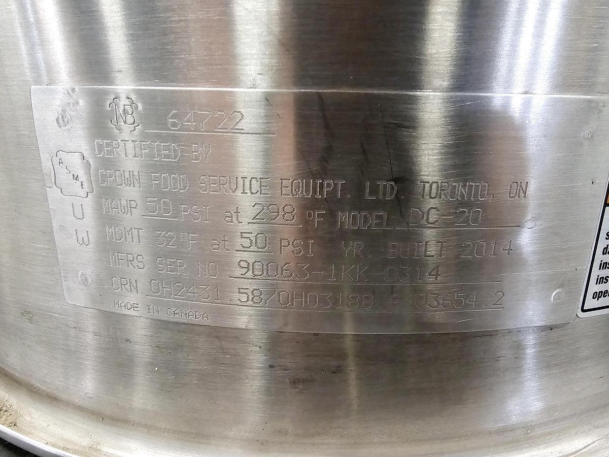 Used Used Crown Food Service Equipt. LTD Kettle, 20 Gallon, Stainless Steel