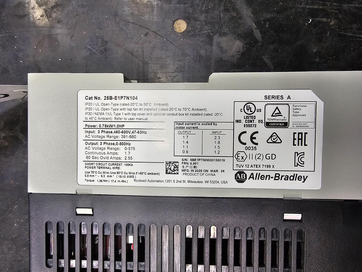 Used Used Allen-Bradley Variable Frequency Drive, Model 25B-E1P7N104, 1 HP, 460-600V