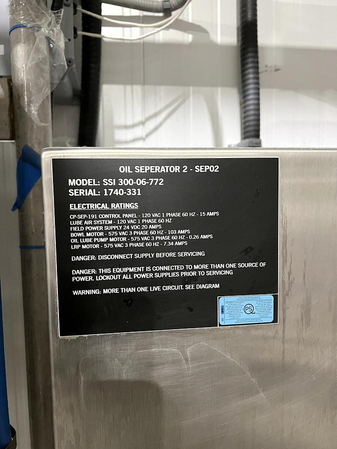 Used Used GEA Westfalia Disc Stack Centrifuge, Model SSI-300-06-772