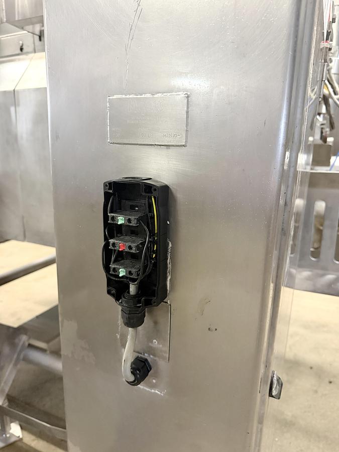 Used Je Recois - Mepaco double ribbon blender, with dumbing column and control panel, jacketed