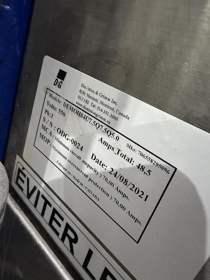 Used Used 2021 Dominion & Grimm Reverse Osmosis Concentrator – 4 Membrane Housings – 575V
