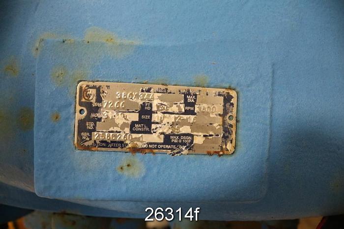 Used Goulds 3180 Goulds 3180, 10X12X16, Stainless Steel Impeller, Diameter 386X344, Ductile Iron Suction Side Plate, Casing, And Stuffing Box.  John Crane Mechanical Seal.   7266 Gpm @ 138 Ft Head, 1800 Rpm, On Base, New #26314