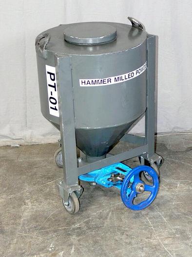 Used Heavy Duty 210 KG Cone Bottom Transfer Tank w/ Warren 3" Knife Gate Valve