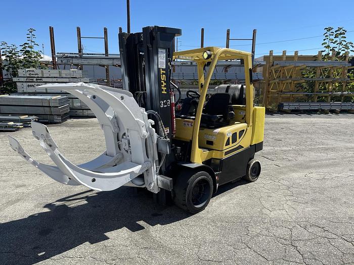 Used 10,000 POUND HYSTER MODEL S100FTBCS FORKLIFT WITH 64" DIAMETER CASCADE CLAMP