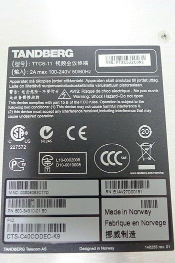 Used Cisco Tandberg TTC6-11 Codec C40 w/ Camera TTC8-02 & Audio-Technica AT841UG