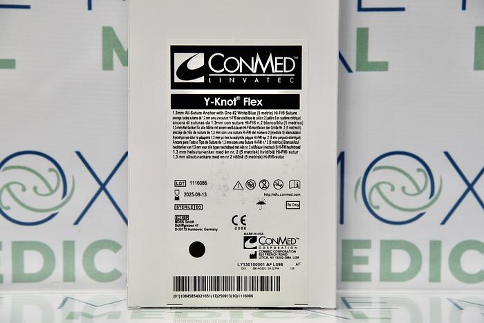 CONMED LINVATEC Y1301 Y-KNOT FLEX 1.3MM ALL-SUTURE ANCHOR WITH ONE #2 WHITE/BLUE (5 METRIC) HI-FI SUTURE