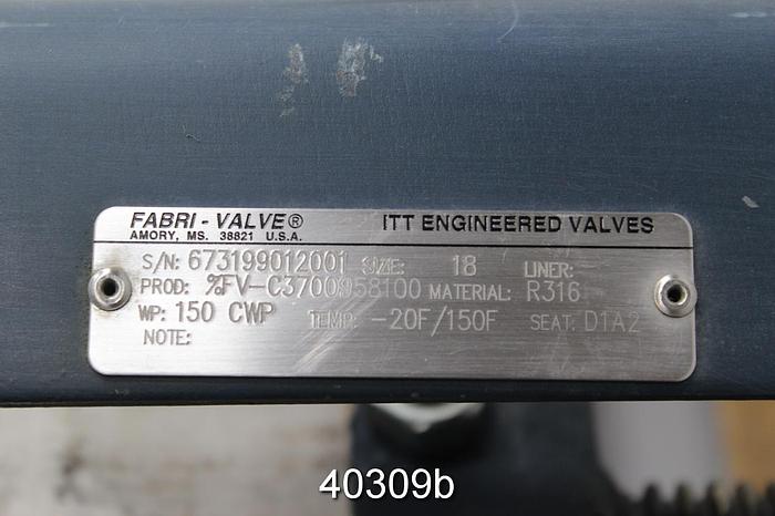 Used Fabri 18" Hand Operated Knife Gate Valve with Gear Reducing Side Handwheel, C37 #40309