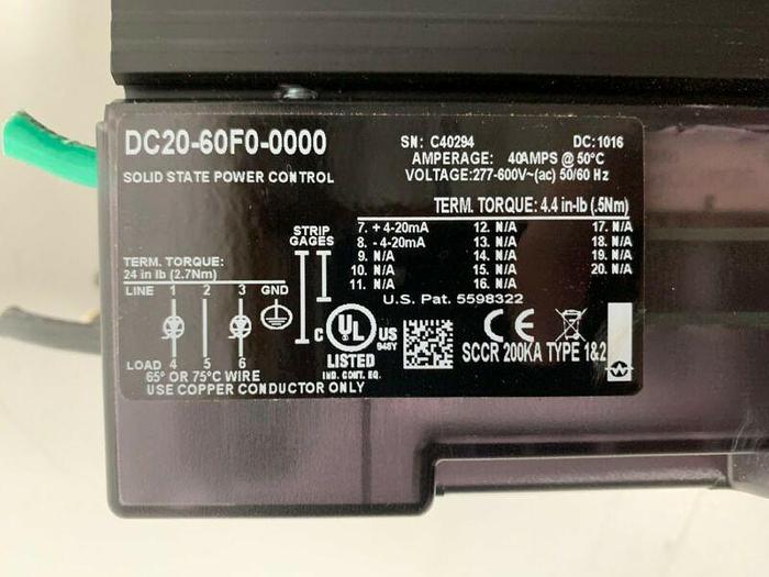 Used Watlow DC20-60F0-0000 Solid State Power Control