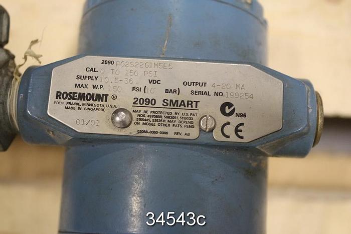 Used Rosemount Pressure Transmitter, 2090PG2S22G1E5M5 #34543