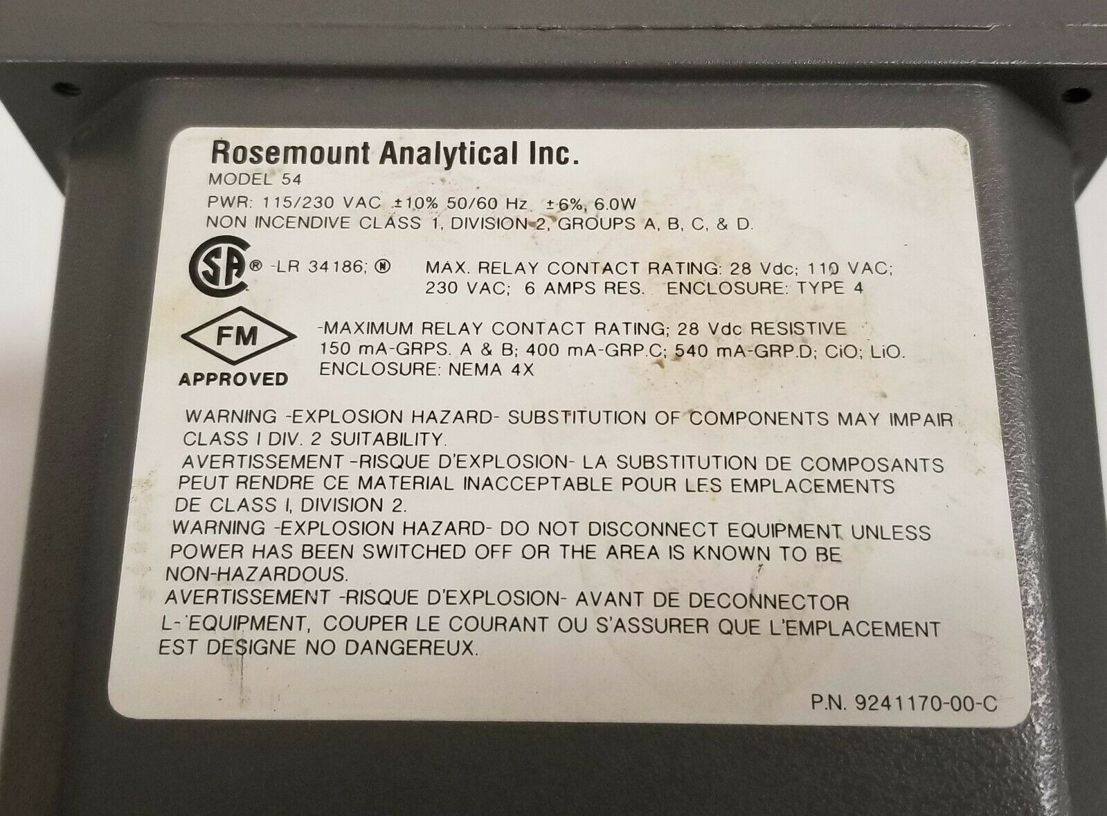 Used Rosemount 54e PH-ORP Analyzer - Controller
