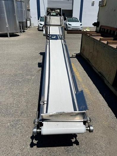 Used 13' Long x 16" Wide Sanitary  Flat Belt Incline Conveyor