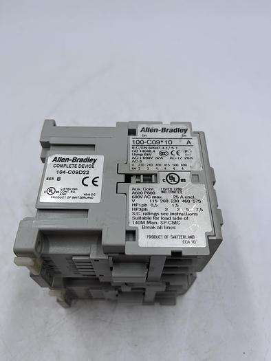 Used Allen-Bradley 104-C09D22 Ser B 100-C09*10 Ser A
