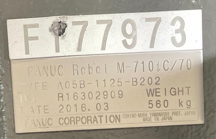 Used 2016 FANUC M-710iC/70 6 AXIS ROBOT WITH R-30iB CONTROL