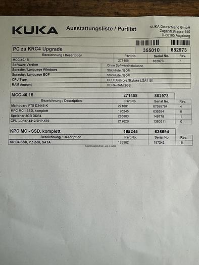 NEW KUKA PC zu KRC4 UPGRADE PANEL UPGRADE FROM KRC2-EDO5 TO KRC4