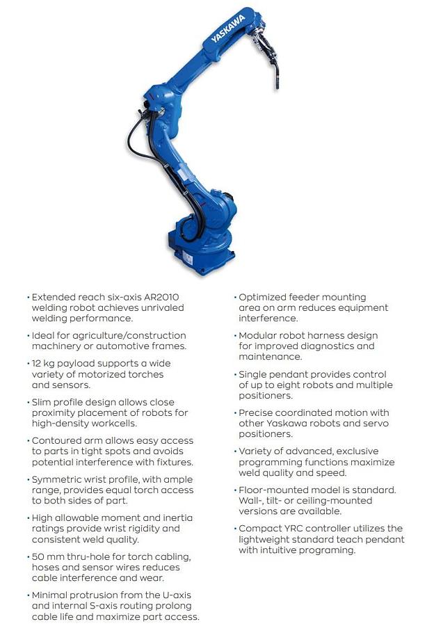 Used YASKAWA AR2010 6 AXIS MIG WELDING ROBOT YRC 1000 NEVER USED 