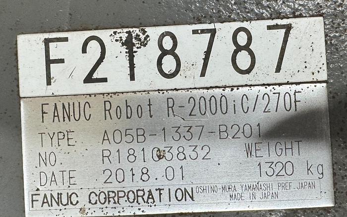Used FANUC R-2000iC/270F 6 AXIS ROBOT WITH R-30iB PLUS CONTROLLER