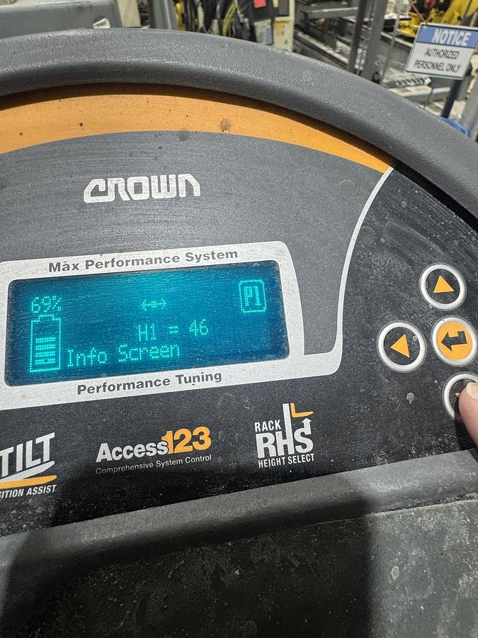 Used CROWN MODEL RR5725-35 NARROW ISLE FORKLIFT STAND UP ELECTRIC