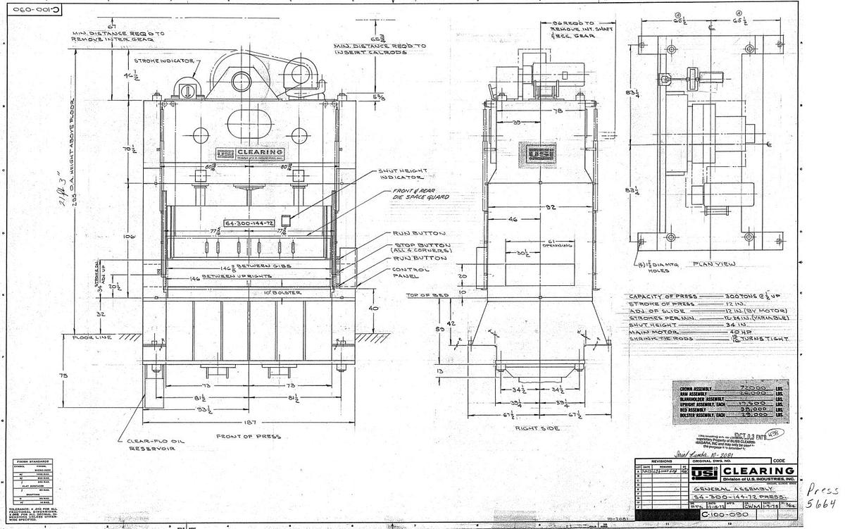 Used USI CLEARING S4-300-144-72 SSDC PRESS 300 TON CAPACITY