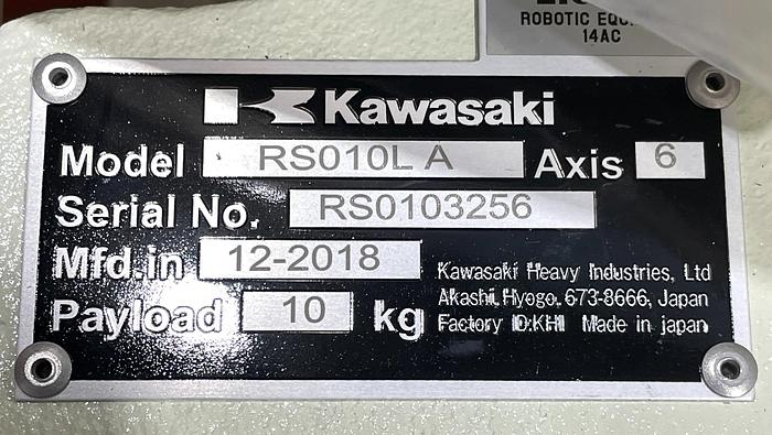 Kawasaki RS010L A 6 Axes Robot with Kawasaki E01 Controller, 10kg x 1925mm Reach, Never Used
