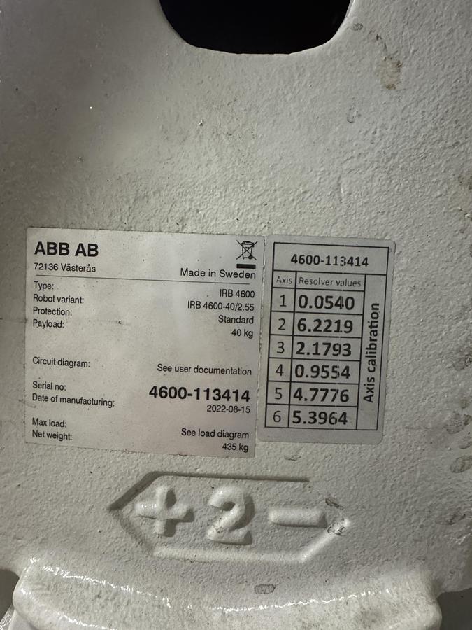 Used ABB IRB 4600-40/2.55 ROBOT WITH IRC5 6 AXIS ROBOT PAYLOAD 40 KG REACH 2550 MM NEW 2022
