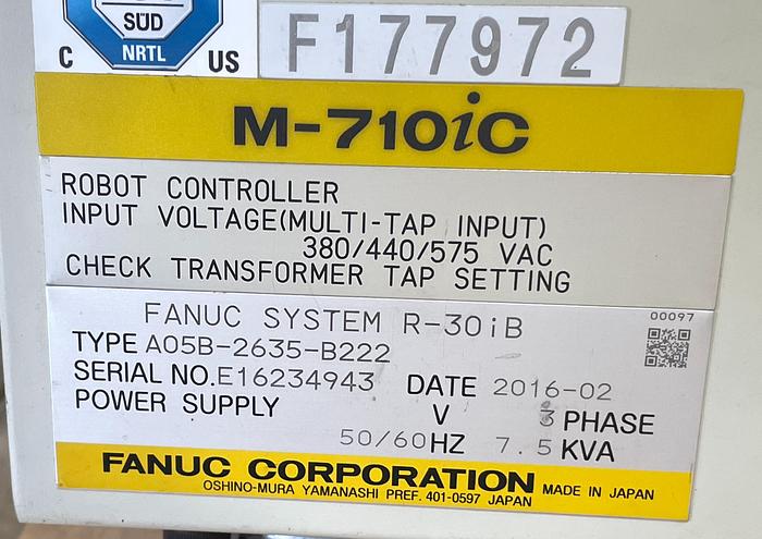 Used 2016 FANUC M-710iC/70 6 AXIS ROBOT WITH R-30iB CONTROL