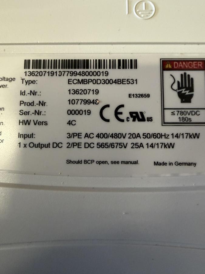 Kuka power supply Art No. 00198259 KPP 600-20 Type: ECMBP0D3004BE531