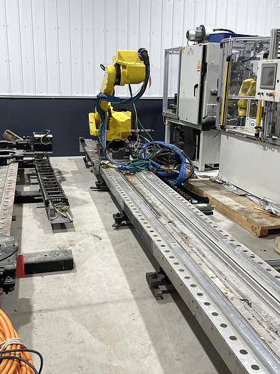 Used 2019 FANUC RTU-1000 ROBOT TRANSFER UNIT WITH 20' TRAVEL SET UP TO RUN WITH R-30iB CONTROLLER