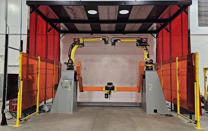 Used FANUC ARC MATE 120iD/12L, DUAL ARM, NEVER USED, R30iB PLUS, LINCOLN R450 WELDING POWER SUPPLY, TILT TURN POSITIONER
