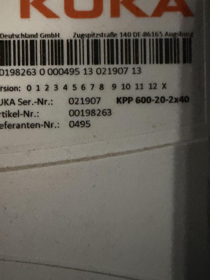 Used Kuka Servo Drive Art No. 00198263 KPP 600-20-2X40 Type: EMCBP2D3444BE531